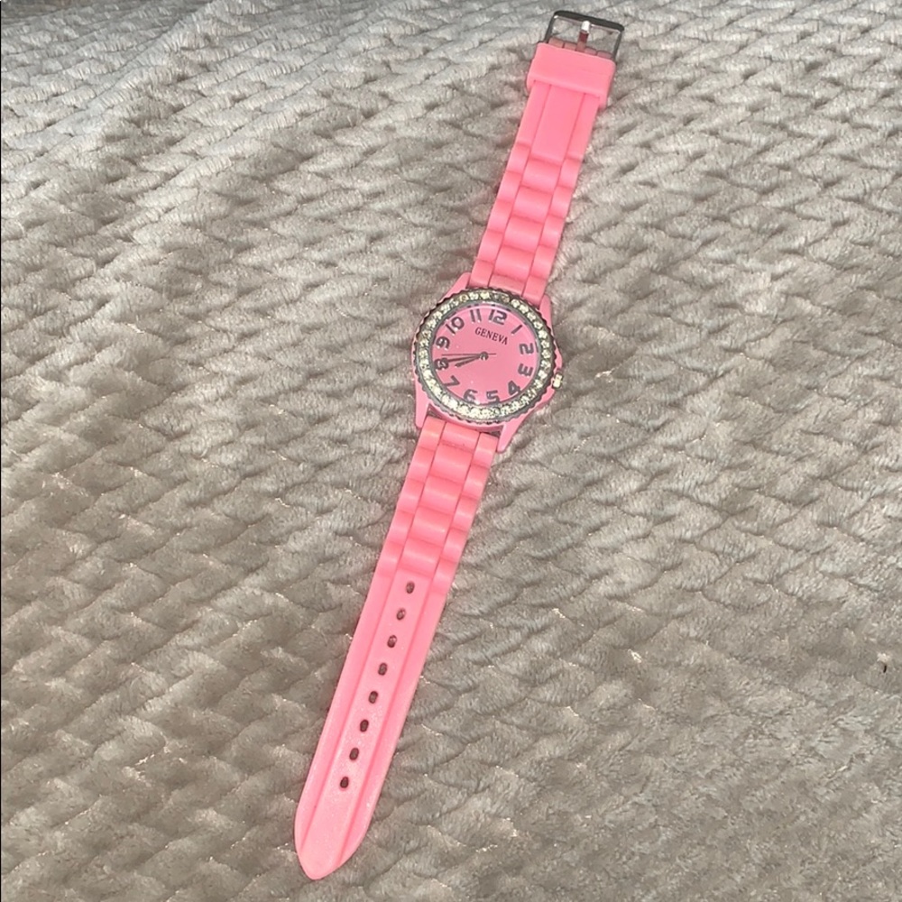 Pink silicon Geneva Watch